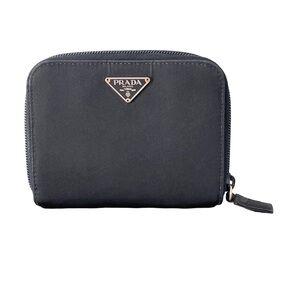 Prada black nylon triangle logo medium compact zip wallet vintage